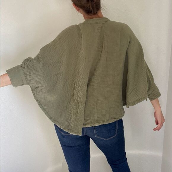 Free People Top Dolman Drape Poncho Flowy Cotton Olive Oversized - Picture 7 of 12